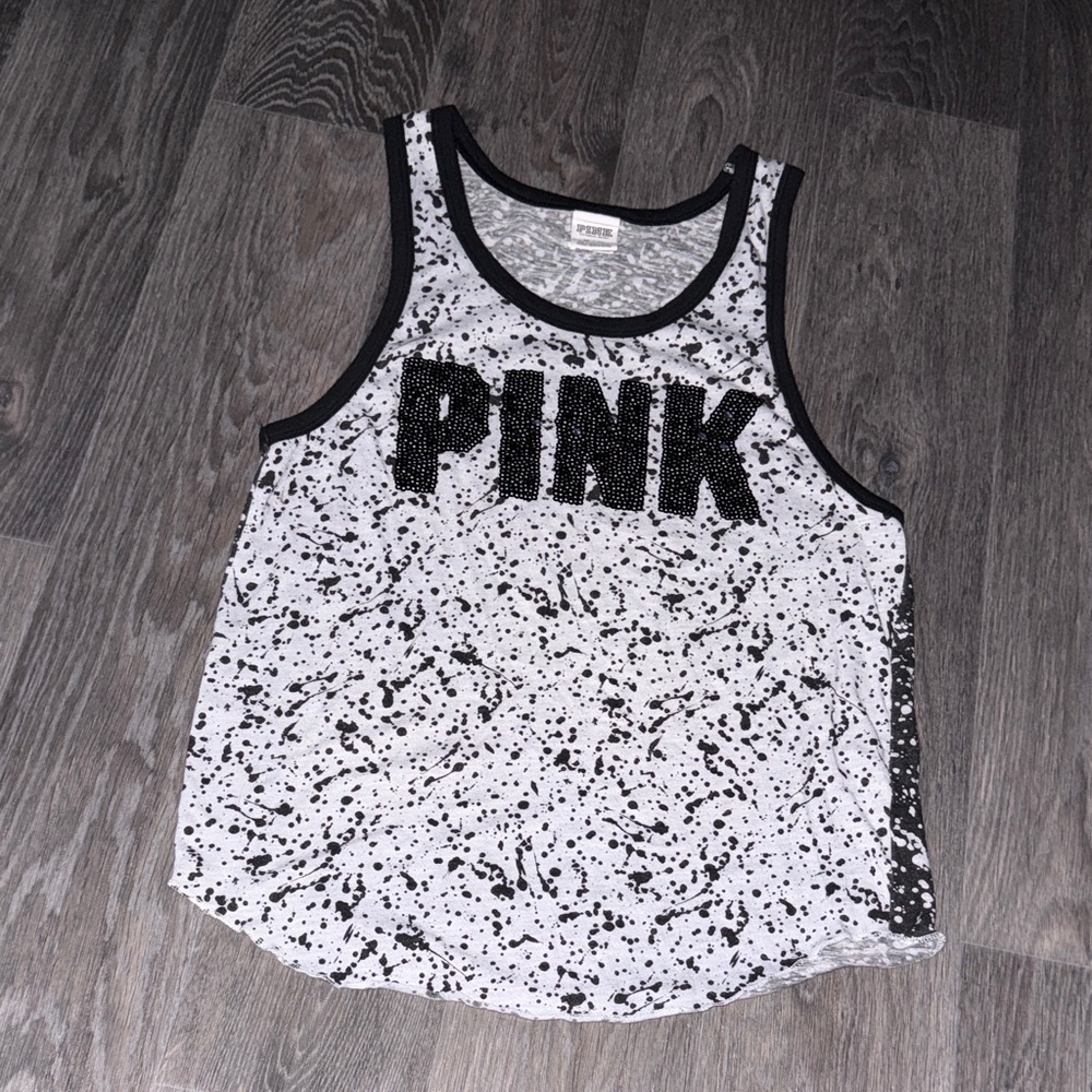 NWOT RARE PINK Victoria's Secret SEQUIN Black and White Speckled Tank Top